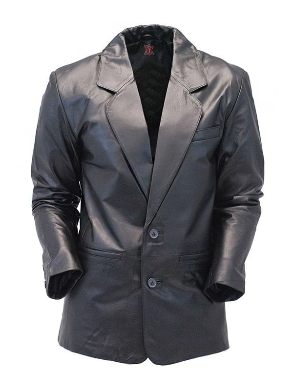 Mens Two Button Black Leather Blazer