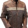 Mens Vintage Double Stripe Leather Jacket