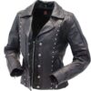 Studded Black Leather Jacket For Womens