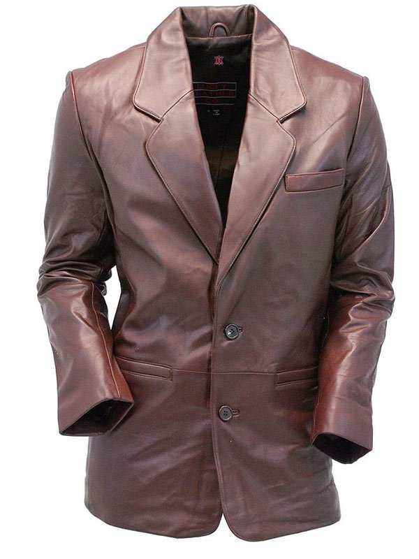 Two Button Brown Leather Blazer