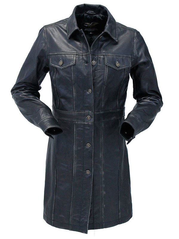 Womens Black Vintage Leather Coat