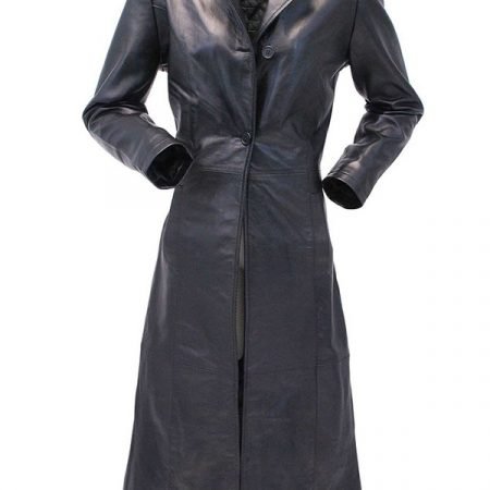 Womens Extra Long Leather Trench Coat - JacketsJunction