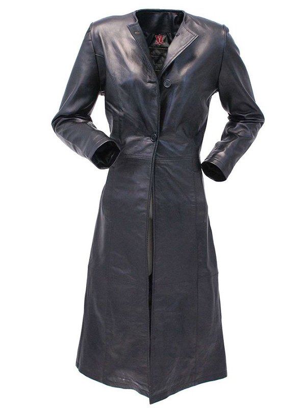 Womens Extra Long Leather Trench Coat - JacketsJunction