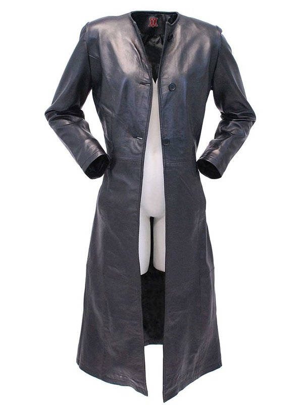 Womens Extra Long Leather Trench Coat - JacketsJunction