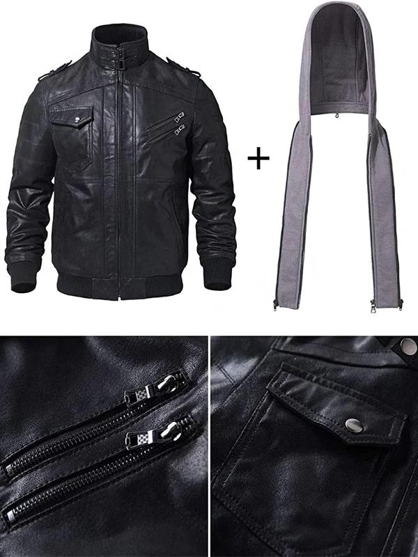 Black jacket fashion with gray hood