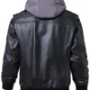 Mens Black Leather Jacket with Removable Hooded