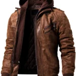 Mens Hooded Bomber Leather Jacket