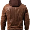 Mens Hooded Brown Bomber Leather Jacket