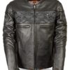 Mens Reflective Skulls Biker Leather Jacket