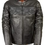 Mens Reflective Skulls Biker Leather Jacket