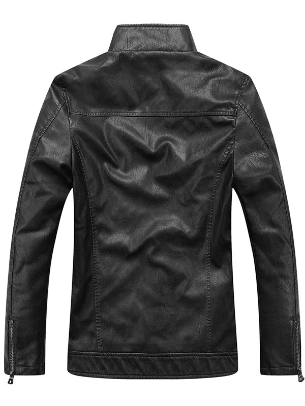 Mens Vintage Black Standing Collar Leather Jacket