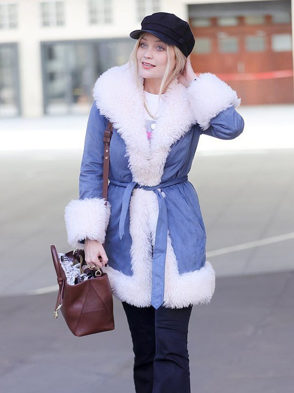 BBC Studios Laura Whitmore Blue Fluffy Shearling Coat