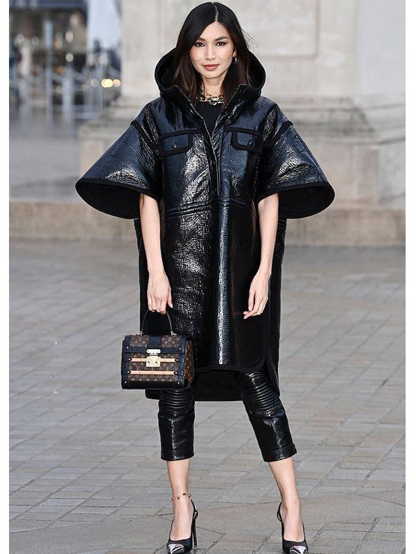 Gemma Chan Black Leather Coat