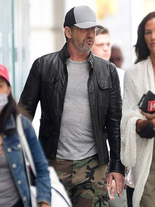 Gerard Butler Black Leather Jacket