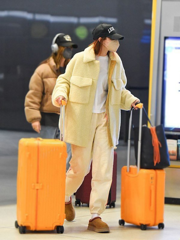 Gigi Hadid Yellow Heavy Shearling Coat