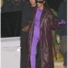 Kim Kardashian Long Walnut Brown Leather Overcoat