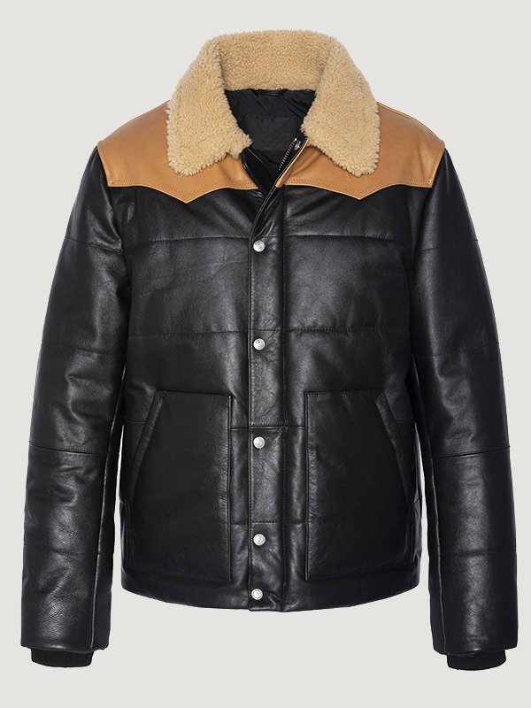 Mens Modern Look Leather Puffer Jacket