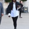 Naomi Campbell Cropped Black Bomber Jacket