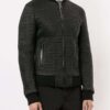 Textured Black Leather Bomber Jacket Mens