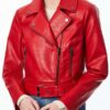 Emily Red Cropped Motorcycle Leather Jacket