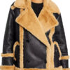 Katherine Black Leather Brown Shearling Double Breasted Jacket