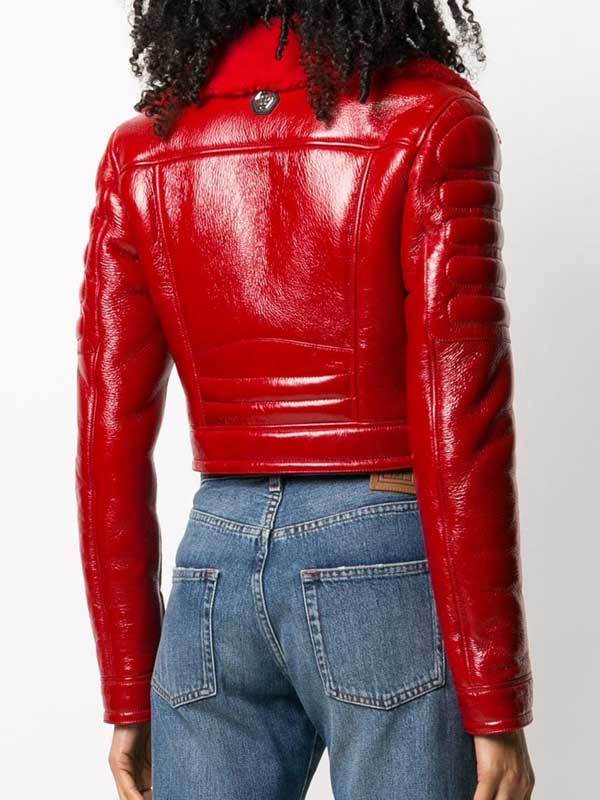 Red Lambskin Leather Lainey Cropped Jacket