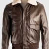 Men's Brown Leather Pilot Bomber Shearling Jacket