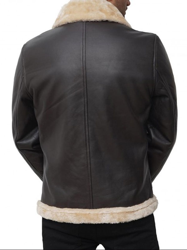 mens shearling brown leather bomber jacket