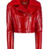 Lainey Red Lambskin Leather Cropped Jacket