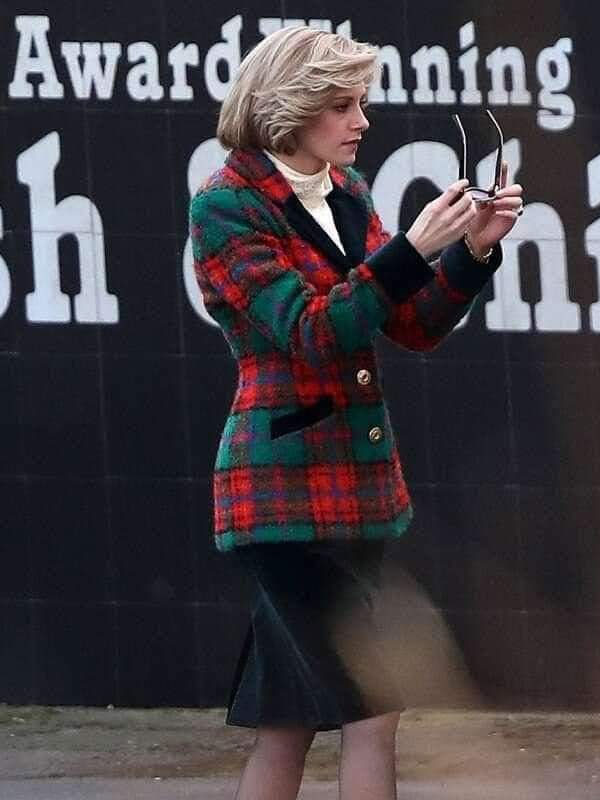 Diana Spencer 2021 Kristen Stewart Plaid Felt Coat