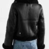 Women's Aviator Cropped Shearling Black Leather Jacket