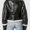 Women's Black Leather Long Shearling Collar