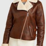 Women's Brown Leather Motorcycle Shearling Jacket