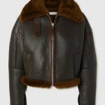 Women's Brown Textured Leather Shearling Jacket