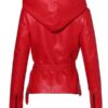 Women's Red Leather Hooded Jacket