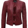 Women's Red Fitted Leather Jacket