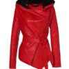 Red Hooded Leather Jacket