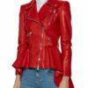 Motorcycle Style Women's Red Leather Peplum Jacket