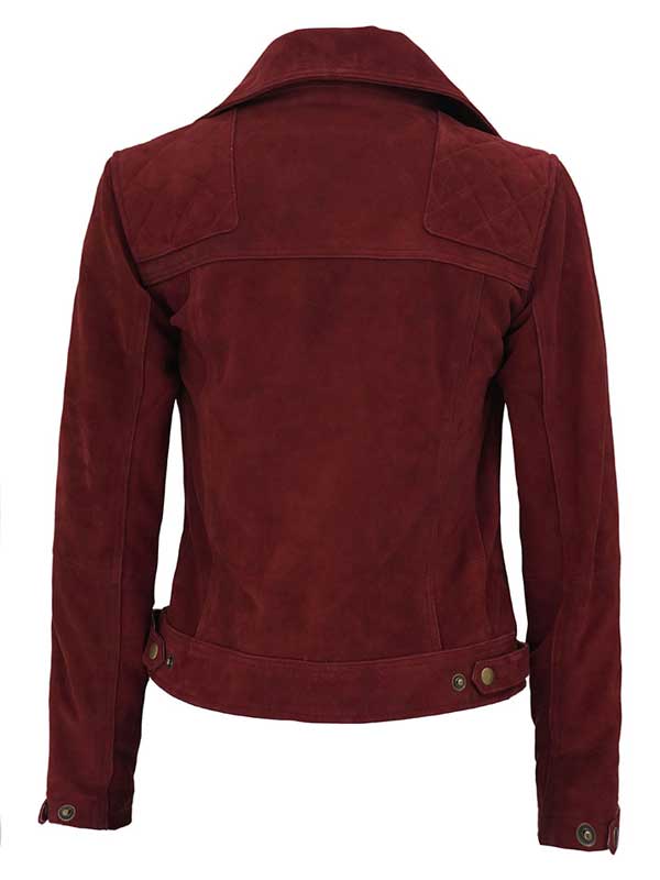 Women's Red Suede Leather Motorcycle Jacket