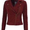 Women's Red Suede Leather Motor Jacket