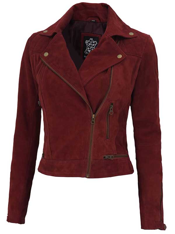 Women's Red Suede Leather Motor Jacket