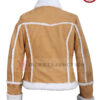 Women's Tan Shearling Trim Suede Leather Jacket