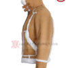 Women's Tan Shearling Trim Stand-Up Collar Suede Leather Jacket