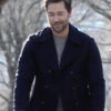 Ryan Eggold New Amsterdam Dr. Max Goodwin Blue Double Breasted Peacoat