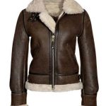 Chocolate Brown Fur Leather Aviator Jacket Women