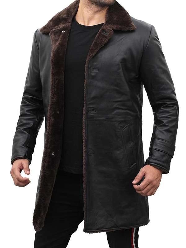 Mens Leather Shearling Black Coat | Mens Black Leather Coat