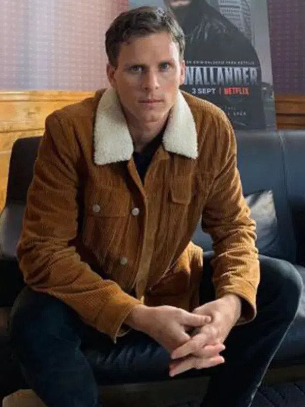 Adam Pålsson Young Wallander Kurt Wallander Shearling Collar Brown Corduroy Jacket