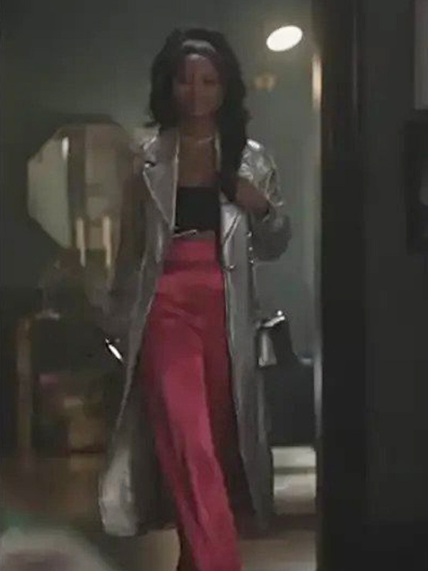 Camille Hyde Riverdale Alexandra Cabot Metallic Leather Silver Coat