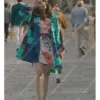 Lilly Collins Emily In Paris Blue Printed Coat