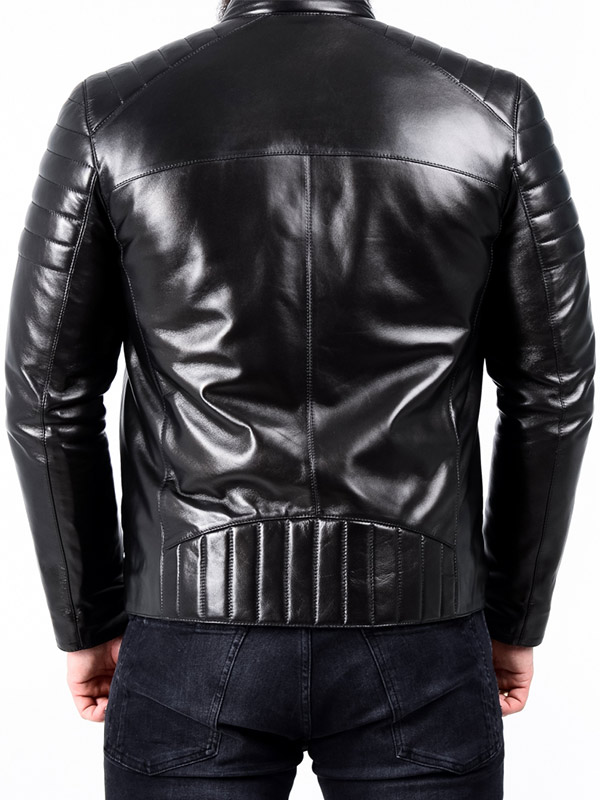 Men's Padded Leather Biker Jacket Back